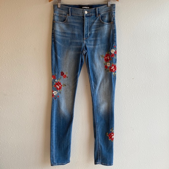 Express Floral Embroidered High Rise Stretch Leggings  Jeggings - Picture 4 of 14